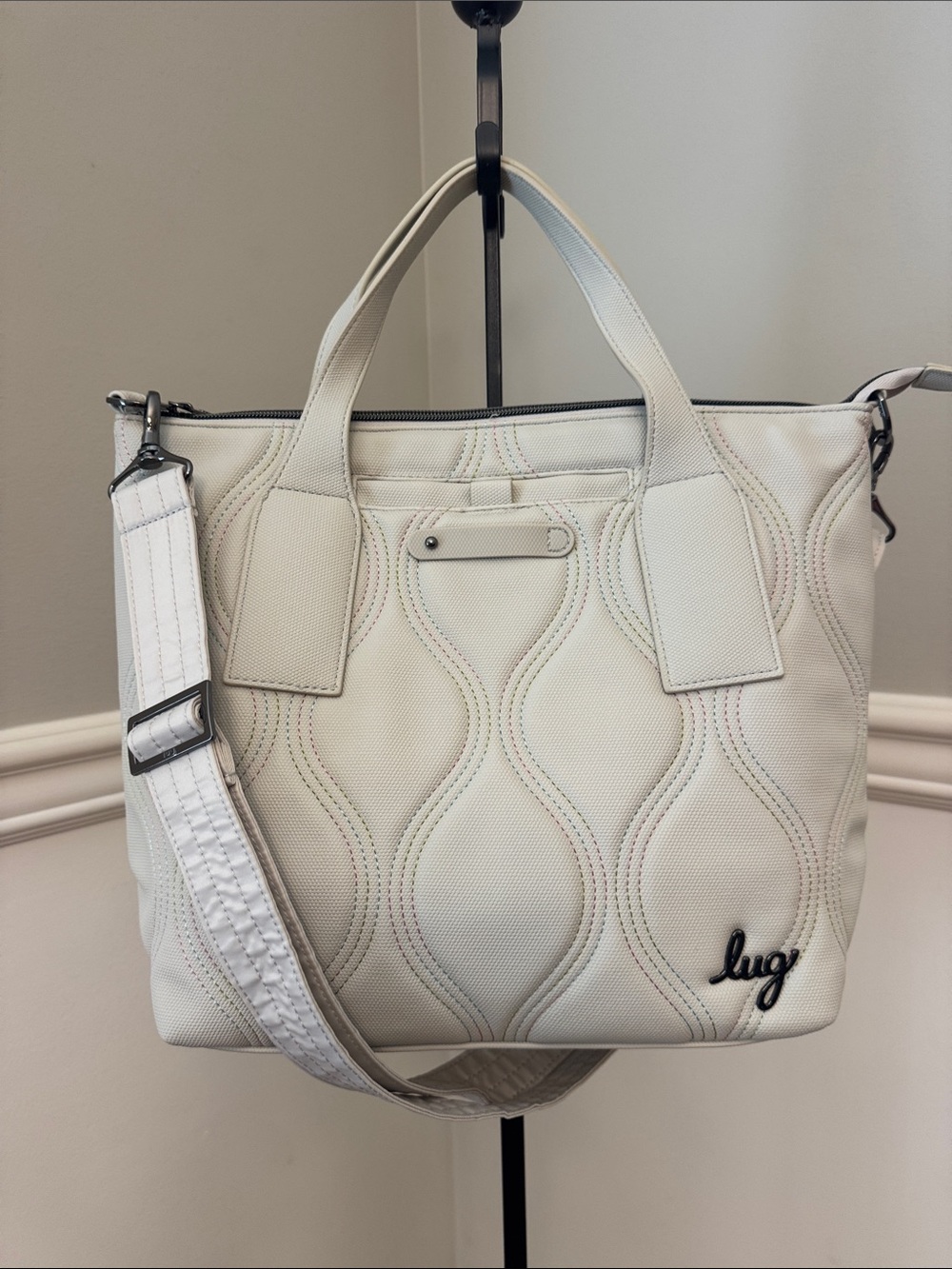 lug Pebble ice pop stitch matte luxe vegan leather Tote w/ crossbody Strap